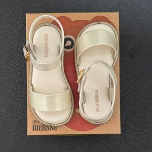 Mini Melissa Cream Glossy Girls' Sandals with Gold Buckle